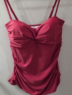 Bikinx Women’s Fuchsia Ruched Tankini Top. Sz XL New With Tag